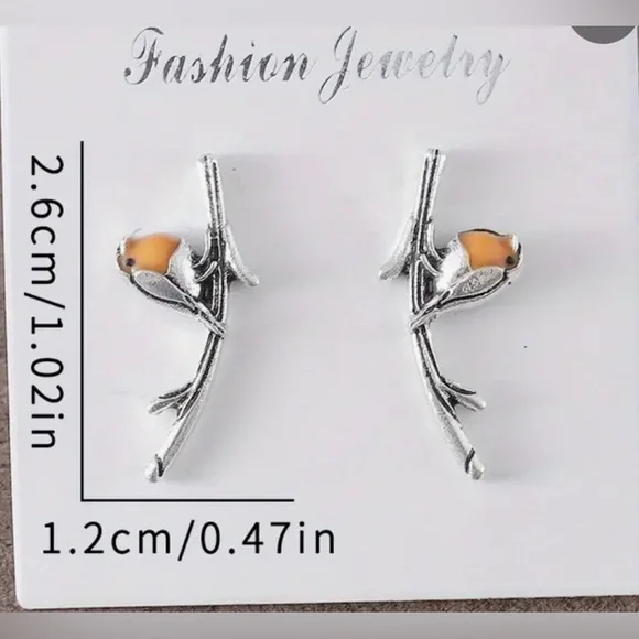 π¦π¦ SOLD π¦π¦ Exquisite Bird on a Twig Design Earrings β Simple Style β Zinc Al - Picture 3 of 5
